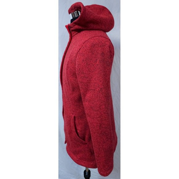 LANDS END Womens M 10-12 Red Full Zip Up Hooded Fleece Mid Length Jacket - Picture 5 of 11